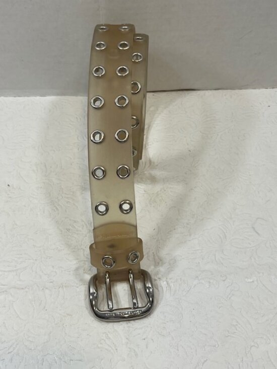 VTG CK Calvin Klein Jeans Plastic Acrylic Belt Silver-Toned Double Grommets main image 10
